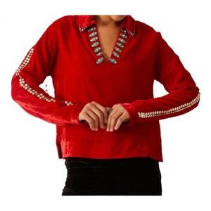 NEW ALIX OF BOHEMIA dylan ruby velvet tunic top in ruby red